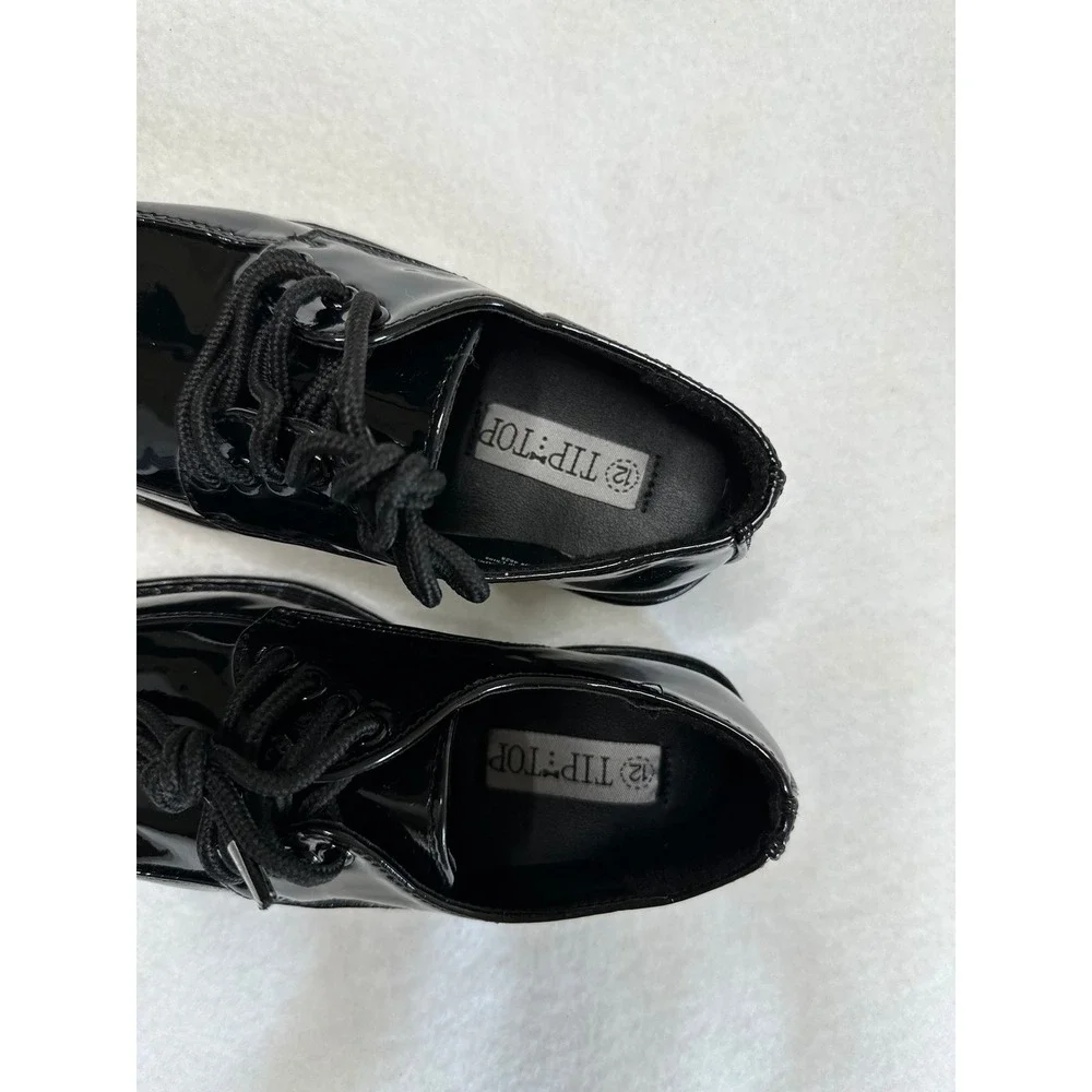 Tip Top Boys Dress Shoes Size 12 Black Patent Leather Lace Up Excellent